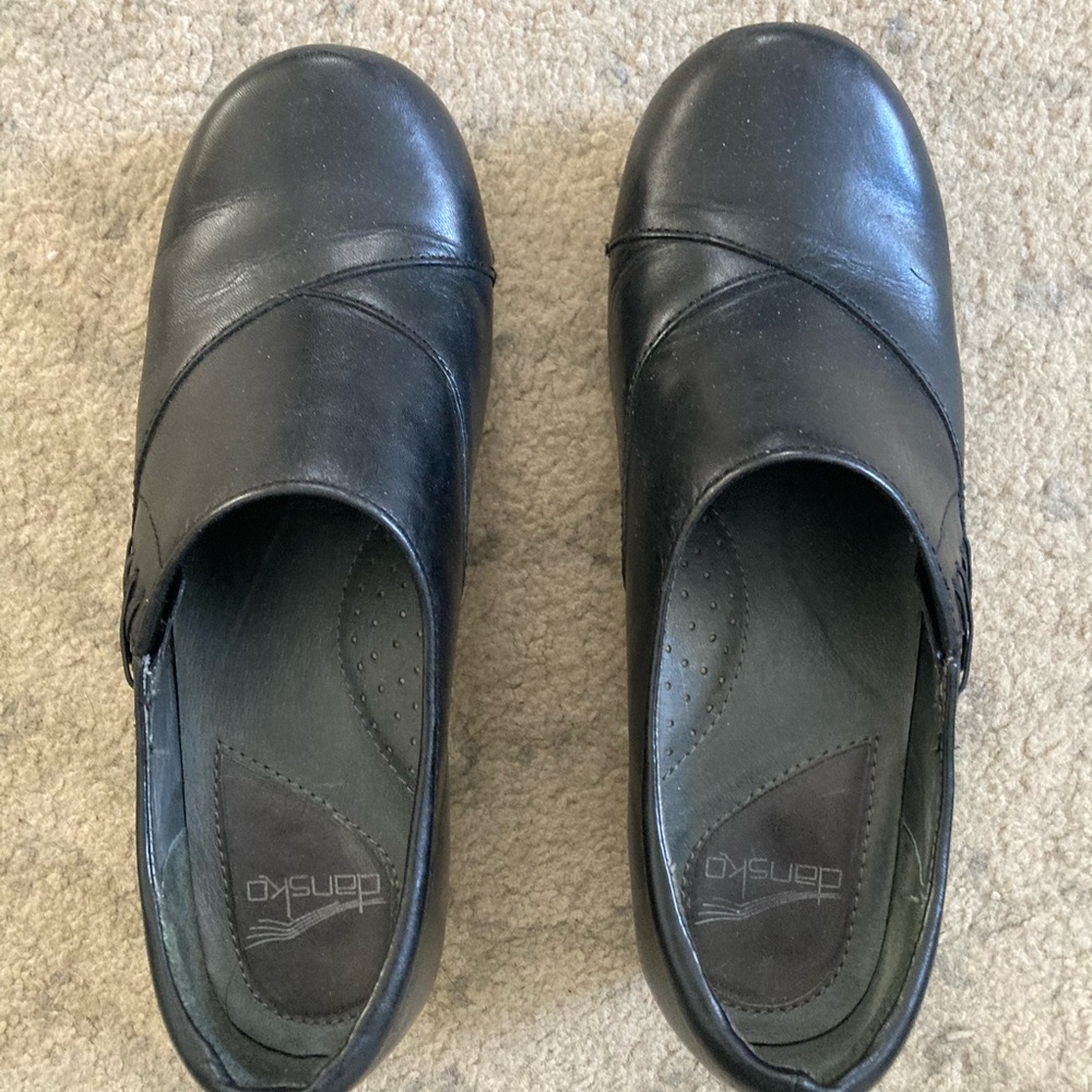 Dansko Black Leather Slip-On Shoes